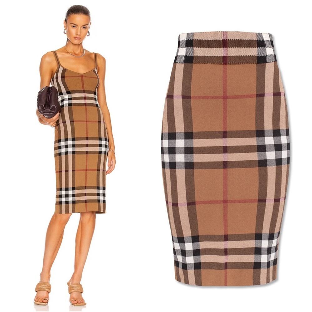 Burberry Kammie Check Pencil Skirt in Birch Brown - Picture 5 of 17